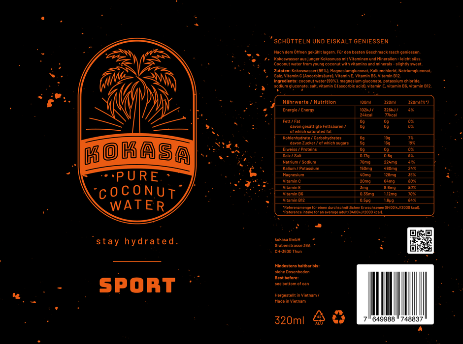 kokasa SPORT – Kokoswasser mit Elektrolyten, 24 × 320 ml